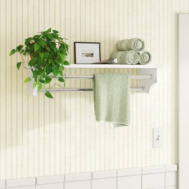 White beadboard shelves 2025 with towel bar rack